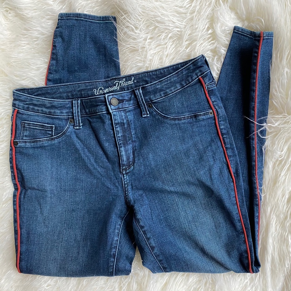 High Waisted Jeans with Red Line Down Side